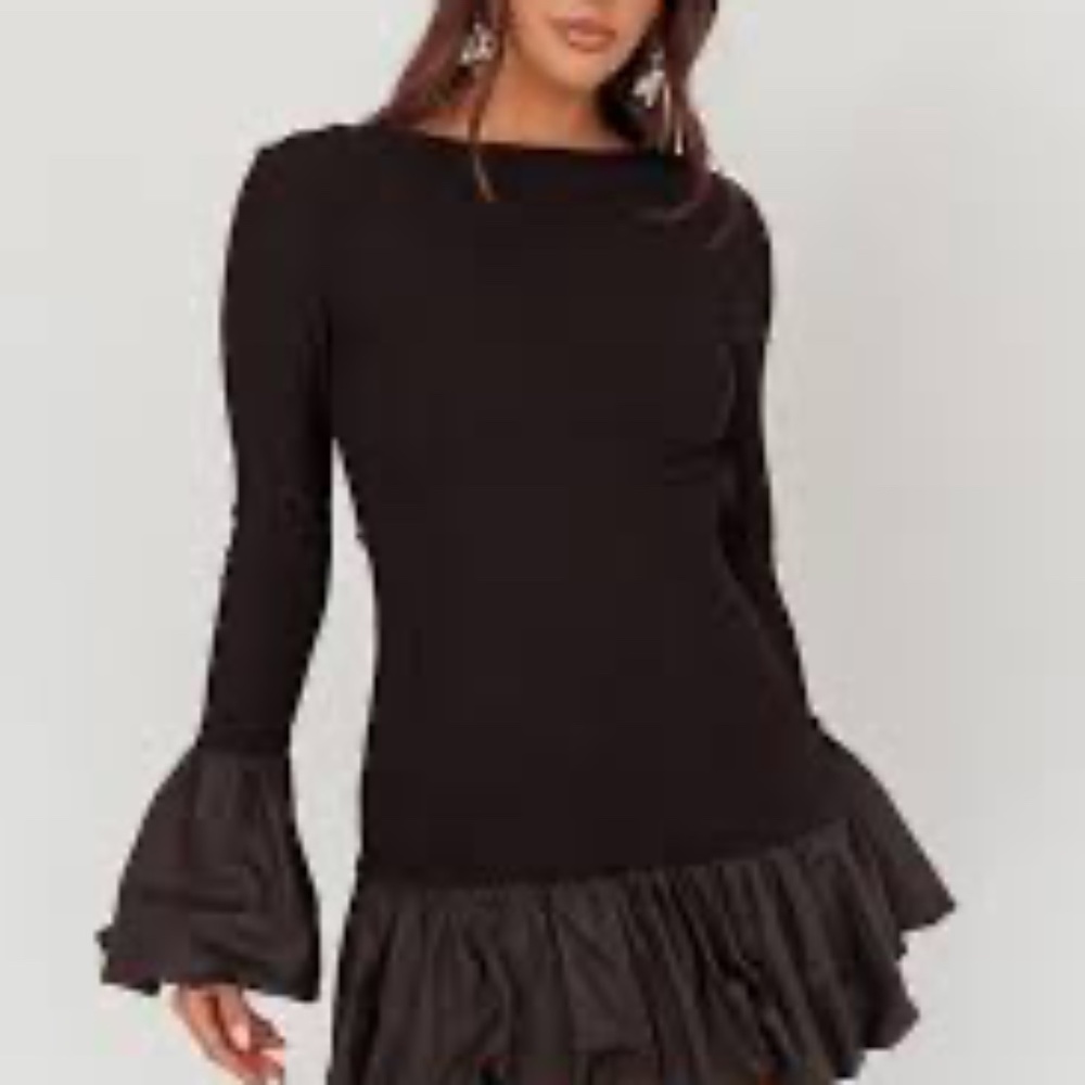 Micas ribbed ruffle hem mini dress